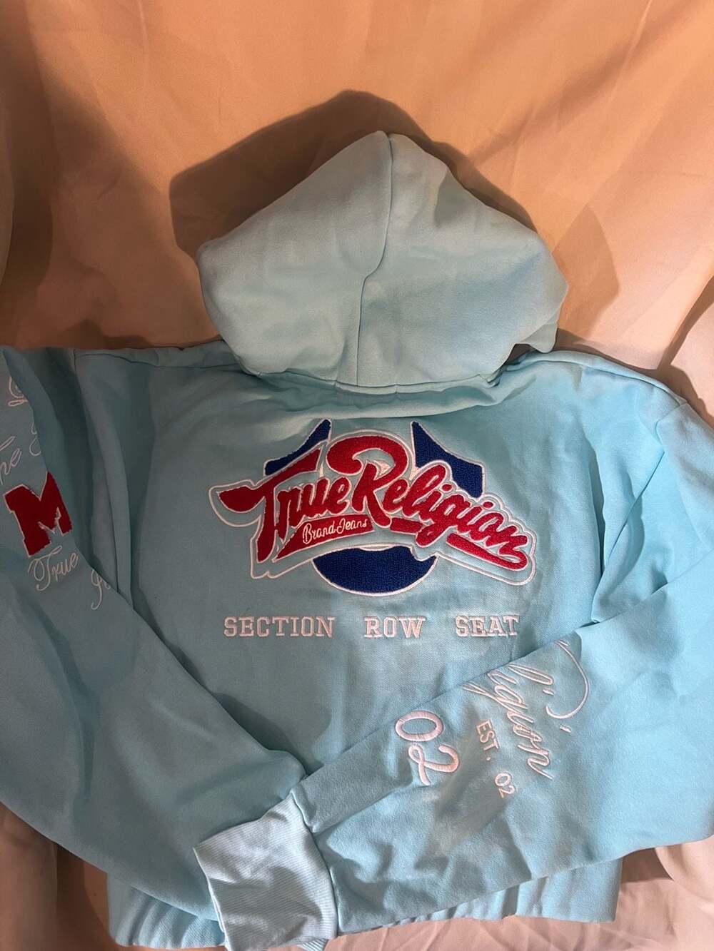 NWT True Religion Light Blue Collegiate 2002 Fleece Tracksuit Set Hoodie Medium - Picture 3 of 9
